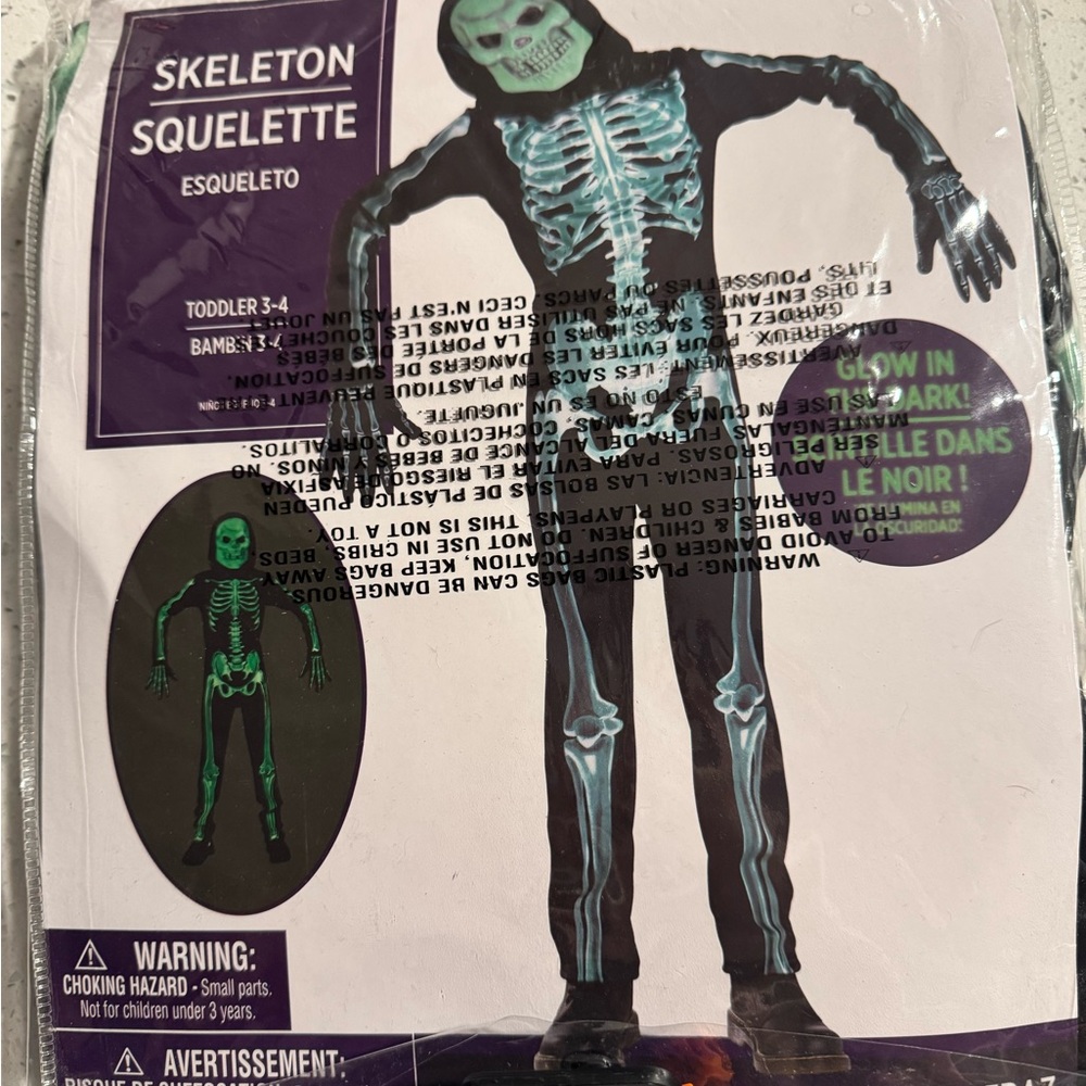 Glow-in-the-Dark Skeleton Costume for Kids - 3/4T